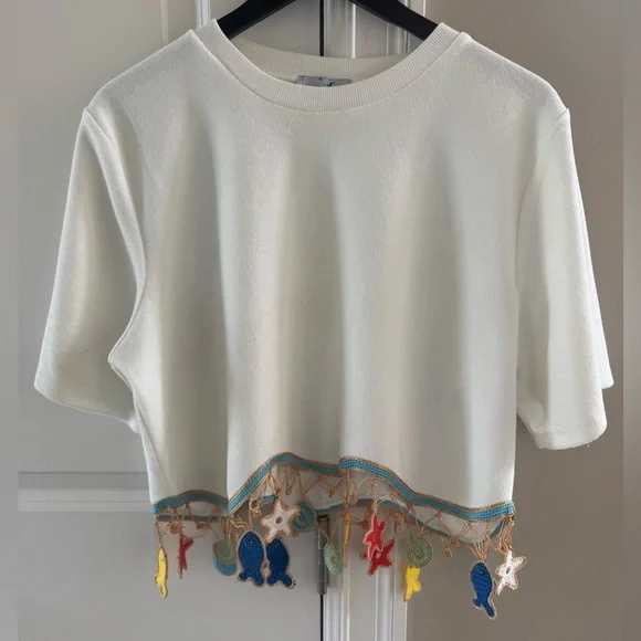 My Beachy Side White Cropped Ginger Terry Top | Size L - Picture 3 of 3